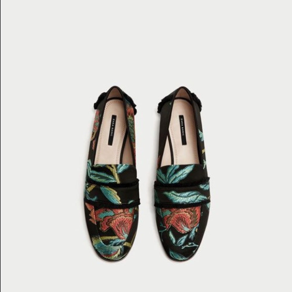 Zara Embroidered Frayed Jacquard Loafers Flats - Picture 5 of 5